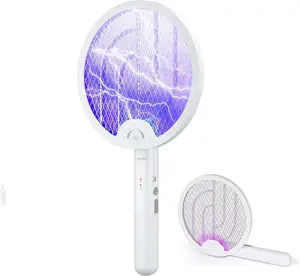 Electric Fly Swatter, Foldable Bug Zapper Racket 2 in 1, Powerful Mosquitoes Trap Lamp & Fly Killer, Rechargeable Smart Bug Zapper for with 3-Layer Safety Mesh for Home, Bedroom, Kitchen, Patio, Backyard