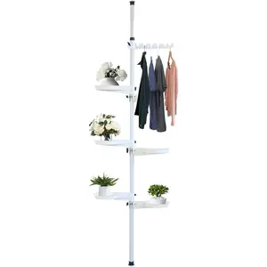 7-Layer Tension Pole Plant Stand, Indoor Decorative Display Rack Stands, Open Frame Design, Adjustable, Floor To Ceiling, For Displaying Flowers And Potted Plants, Storing Cosmetics(7-Layer) Modern