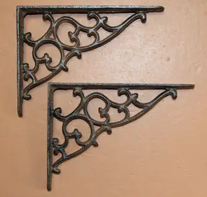 Small Ornate Shelf Bracket B-01 Open Shelving Home Organize 7-1/8" x 5-3/8" Spine 3/4" - 1" Easy Installation No Screws Included
