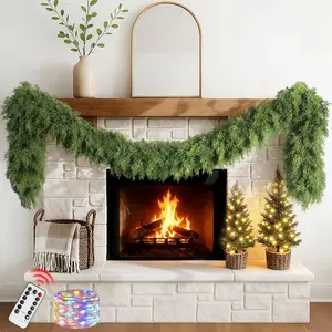 6 FT Christmas Cedar Garland with Lights for Mantle Real  Artificial Realistic Faux Pine Garlands for Decoration Outdoor Stairs Railing Fireplace Garland Door Decor