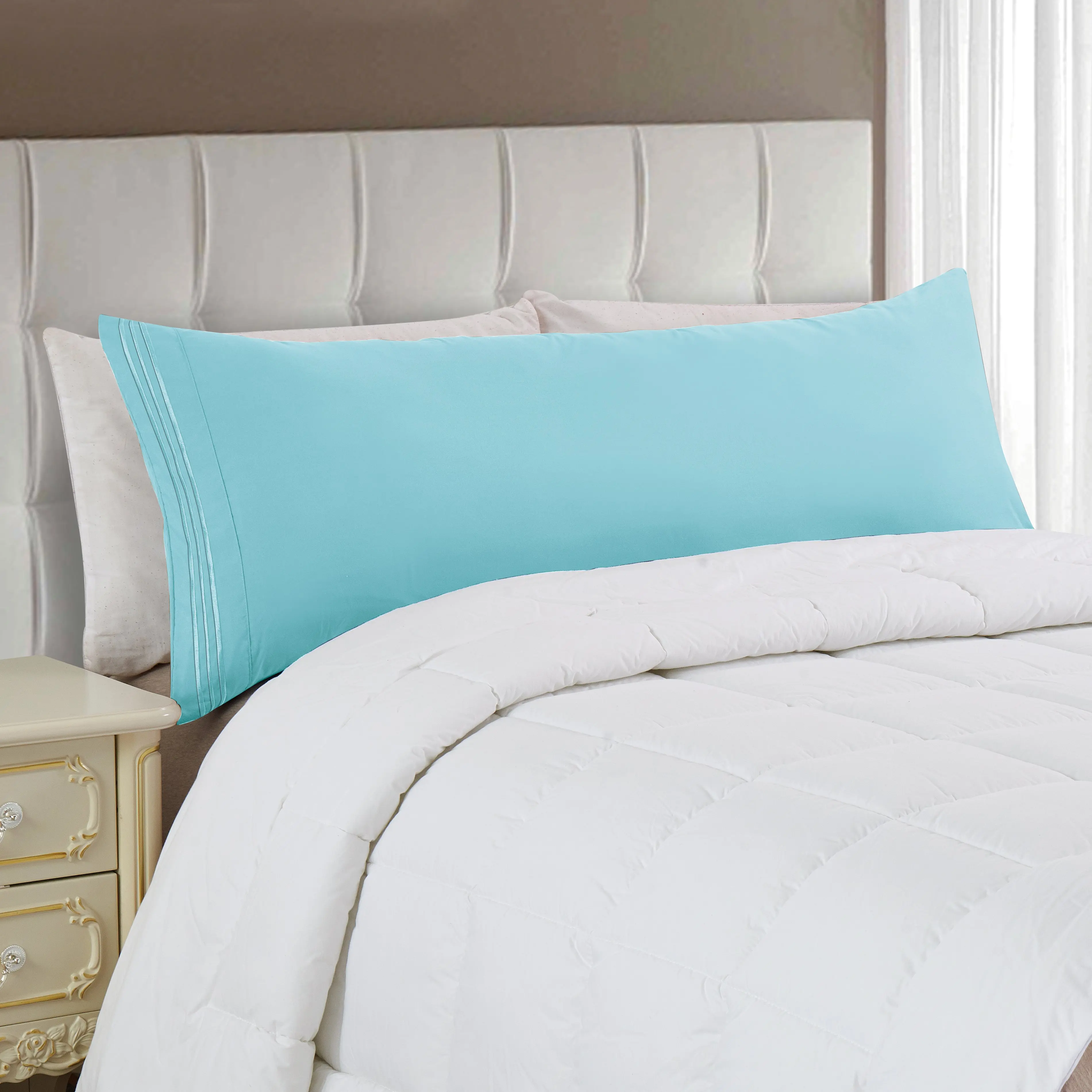Mocassi 1-Piece Body Pillowcase with 3-Line Embroidery, 1800 Thread Count Hotel Premier Microfiber