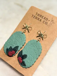 Holiday Bow Earrings | Handmade Christmas Earrings | Lightweight Polymer Clay