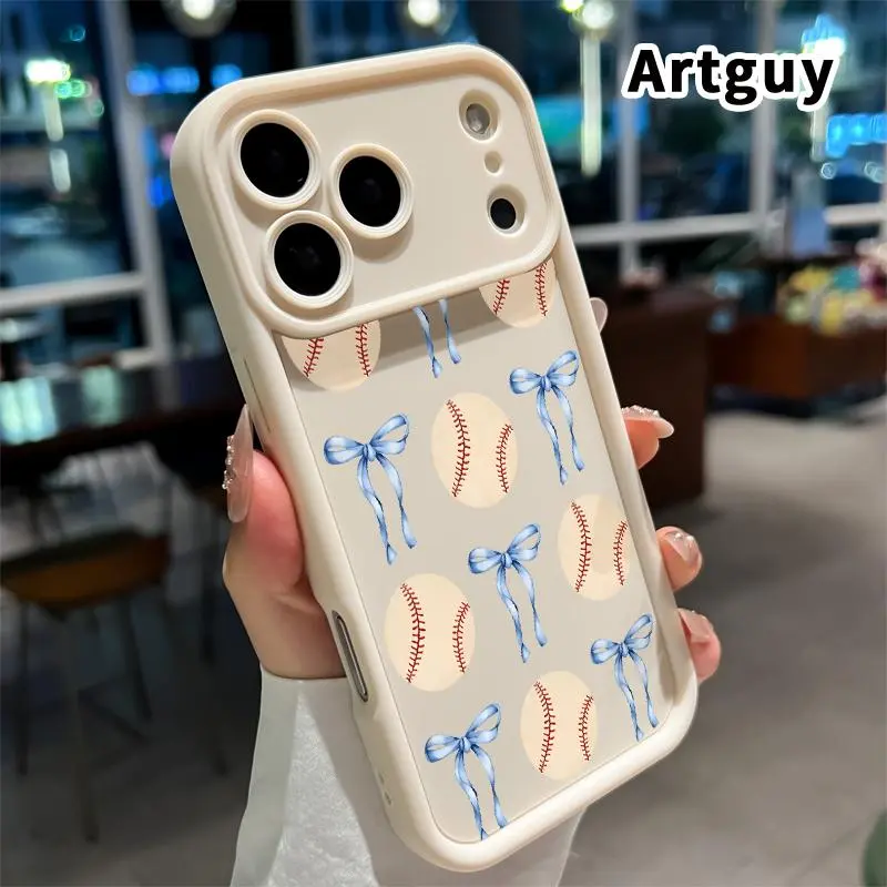 Ribbon & Softball Pattern TPU Smartphone Protector Case for iPhone 17 Pro Max,16,15,14 Plus,13,12 Mini,11,XR,X,XS,Air E - Shockproof,Drop - Protective,Rugged Durable Handheld Devices Accessories Cover, Comfy Soft Tpu Hold