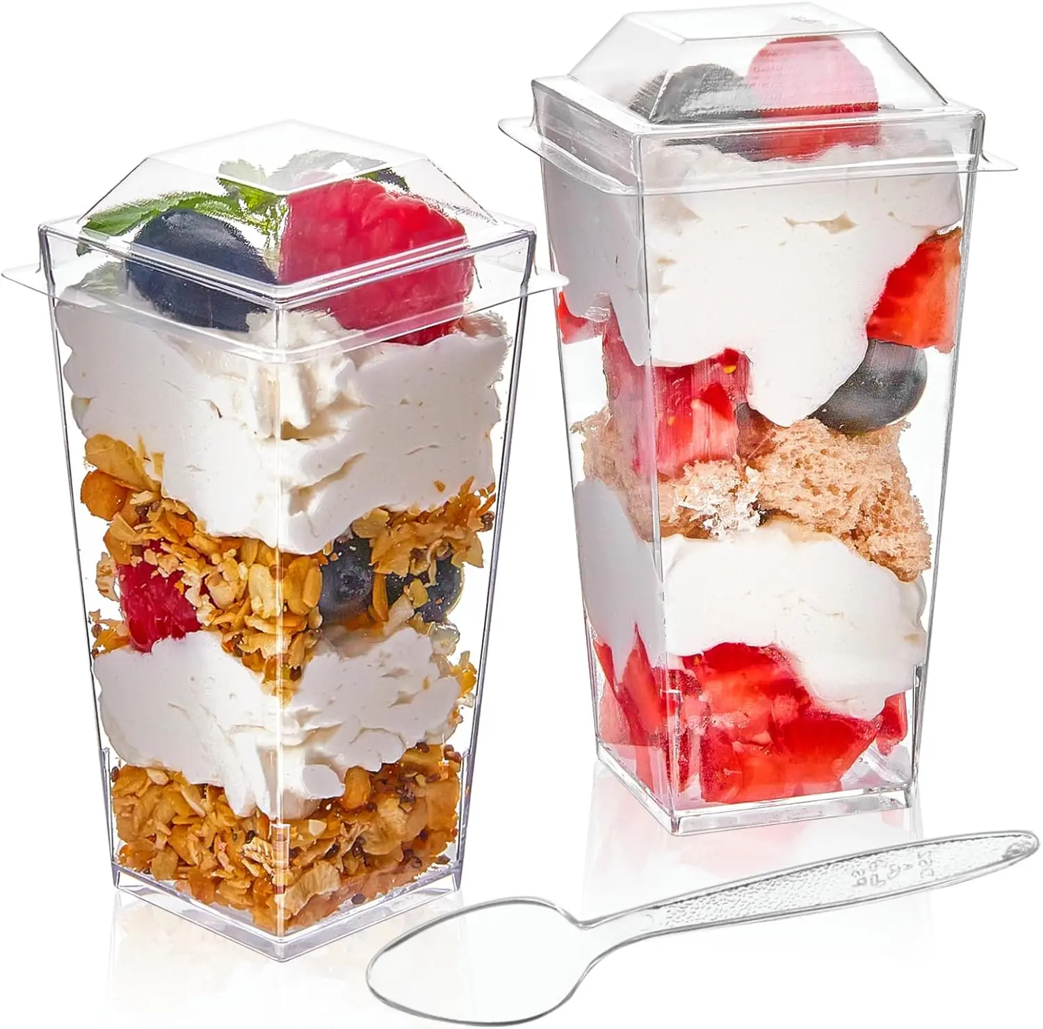 3 Oz Mini Dessert Cups with Lids and Spoons - 50 Pack Plastic Parfait Cups, Dessert Shooter Cups for Individual Appetizers, Mousse, Trifle, Ice Cream #DessertCups