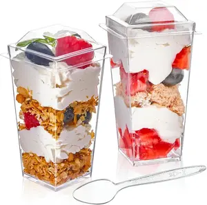 3 Oz Mini Dessert Cups with Lids and Spoons - 50 Pack Plastic Parfait Cups, Dessert Shooter Cups for Individual Appetizers, Mousse, Trifle, Ice Cream #DessertCups