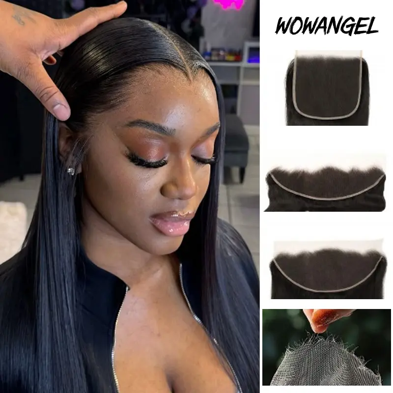 WOWANGEL 2x6 / 5x5 / 6x6 / 7x7 / 13x4 / 13x6 SKINLIKE Real HD Lace Frontal & Closure Only, Free Part, Vivid Self-Growing Clean Pre-plucked Natural Hairline Silky Straight Remy Human Hair Invisible Film Lace Frontal and Closure Set