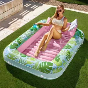 Inflatable Tanning Pool Lounger Float - 4 in 1 Sun Tan Tub Sunbathing Pool Lounge Raft Floatie Toys Water Filled Tanning Bed Mat Pad for Adult Blow Up Kiddie Pool Kids Ball Pit Pool
