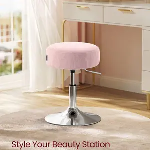 VASAGLE Adjustable Bar Stool, Makeup Vanity Chair, 360° Swivel Ottoman Stool, PU Upholstery, Thick Cushion, for Bedroom, Kitchen, Dining Room, Modern