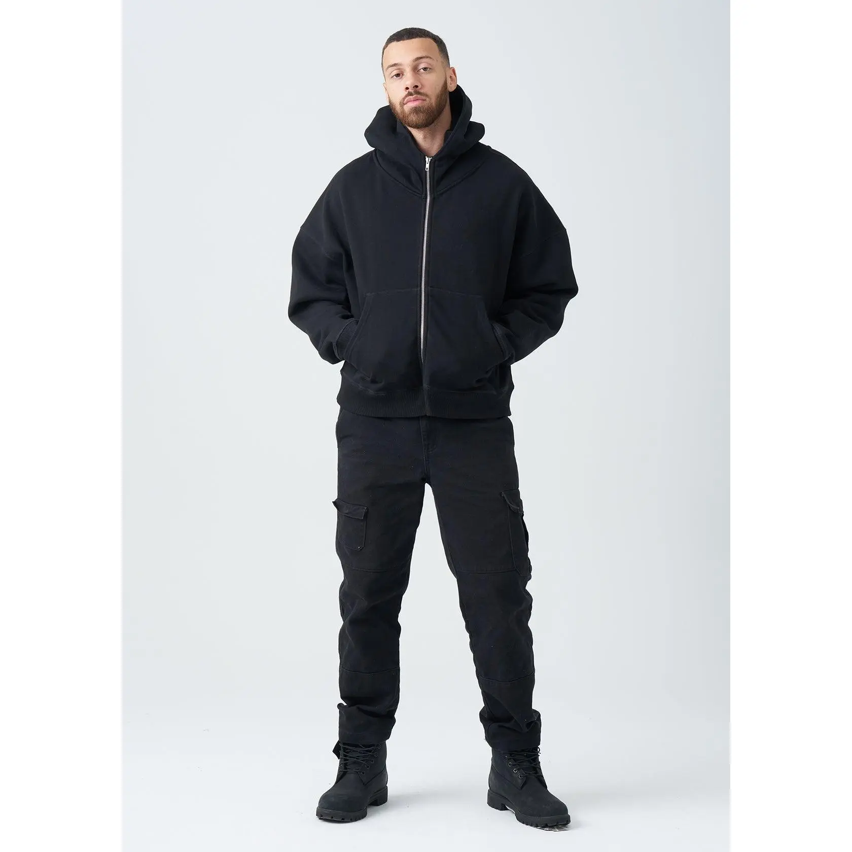 14 OZ Oversized Boxy Cropped Heavyweight Full-Zip Sweatshirt Casual Hoodie