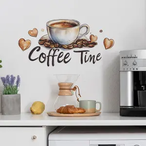Coffee & Letter Pattern Wall Sticker, 1 Set Self Adhesive Wallpaper, Decorative Sticker for Home Living Room Kitchen Dining Room, Adhesive Stickers, Sticker Decorations