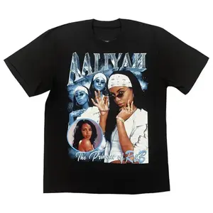 Boxy Fit Streetwear Y2K Graphic Heavyweight CottonAmerican Singer Aaliyah T-shirt Hip-hop Rapper Niche T-shirt Crew Neck Loose and Comfortable Cotton Short-sleeved Men's ClothingOrganic Cotton