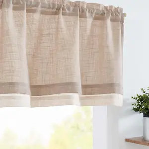 16-Inch Slubbed Crossed Double Layer Farmhouse Linen Valance - Home Decoration Curtain, Light Filtering Rustic Country Overlay with Rod Pocket, 1 Panel Blush Beige for Living Room, Kitchen Windows (Rod Compatible)
