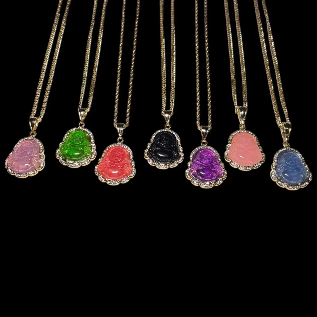 14K Gold Plated Buddha Pendant Gold Plated Buddha Charm with Rhinestones Artificial Jade Gold Filled Buddha Charm Necklace