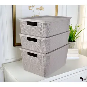 Cella Set of 3 Textured Storage Bins with Lids