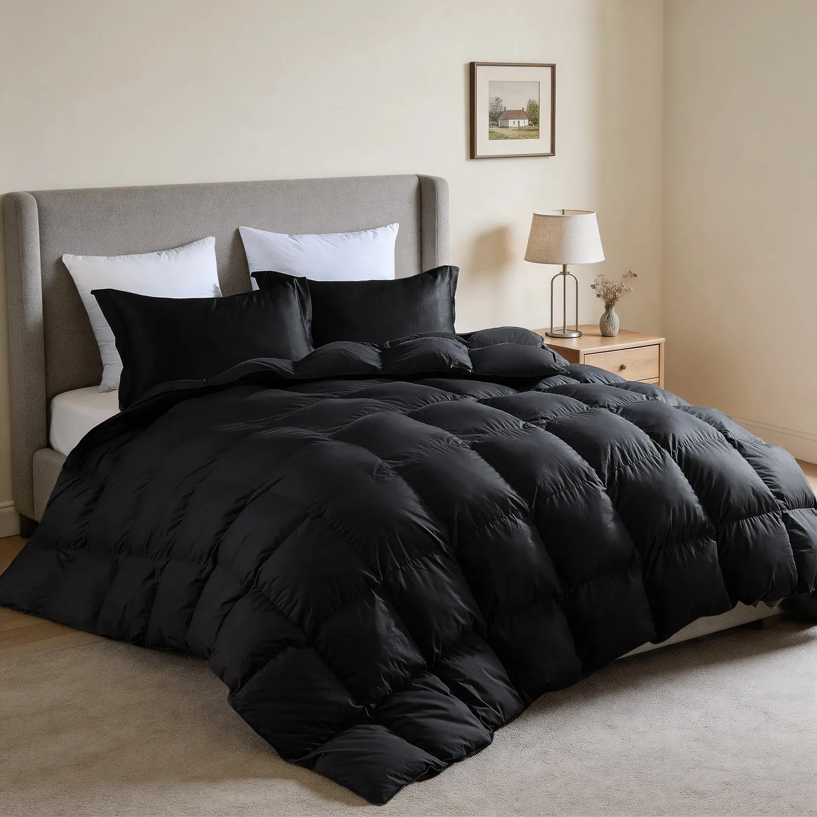 InnerNight Sleep Smoke Black King Size Feather Blend Duvet Insert - Anti-Down Anti-Leak Solid Color Fabric, Box Stitches, Corner Tabs, All Season Safe Bedding, Dark Aesthetic Duvets & Sets, Family-Friendly Bed Setup, All Season Duvets & Sets, Safe Duvets