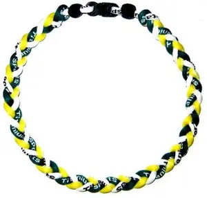 Baseball 3 Rope Braid Tornado Energy Necklace Green Yellow White