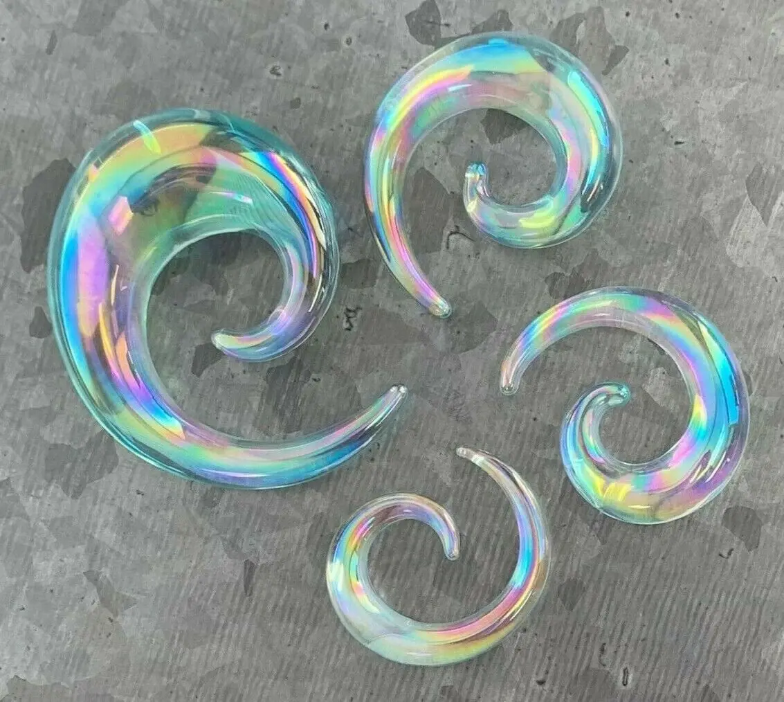PAIR of Stunning Clear Lucifer Glass Spiral Taper Plugs - Expanders - Gauges 8g (3mm) thru 5/8" (16mm)