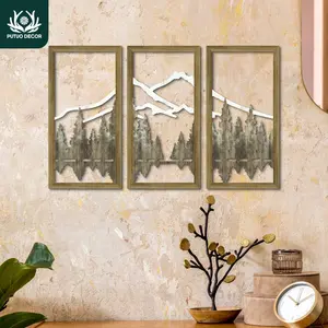 Mountain & Pine Tree Pattern Wooden Painting Decoration, 3 Counts/set Modern Wall Art Decor, Wall Hanging Decor for Home Farmhouse Living Room Office, Ornaments, Modern Art Design