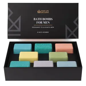 Bath Bombs for Men – 8 Large Block Shape Natural Mens Bath Bombs | Relaxing Bubble Bath Set & Bubble Bath Balls for Men | Masculine Scents & Skin Soothing Gift Set