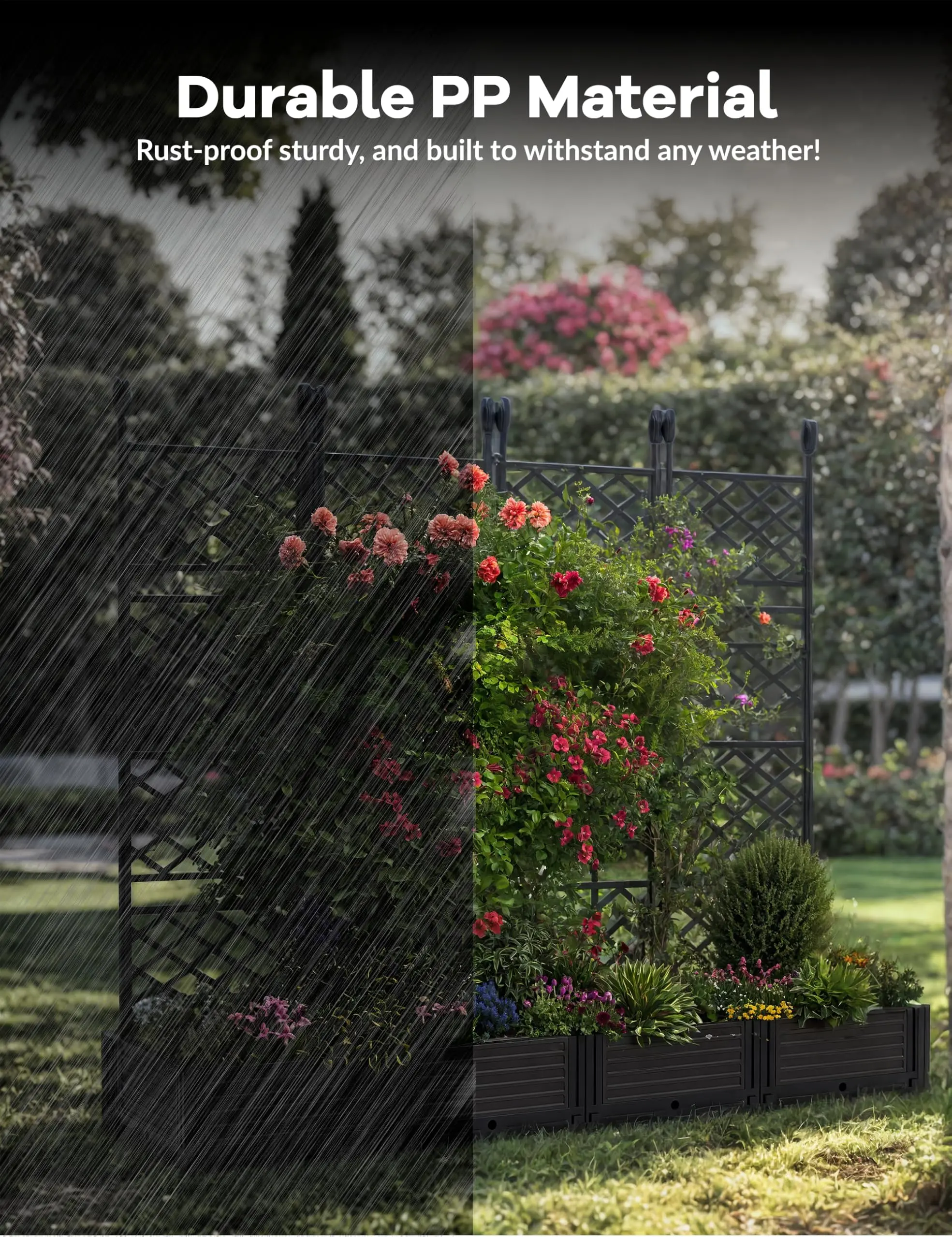 【GARVEE】4 PCS Raised Garden Bed Kit with Trellis - Vertical Planter Box for Balcony Privacy Screen, Small Space Gardening, Climbing Plants, Vegetables & Flowers - Patio, Deck Outdoor Planter