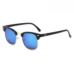 Vintage Retro Rivet Half Frame Sunglasses for Women Men Trendy Color Mirror Reflective Aviator Shades