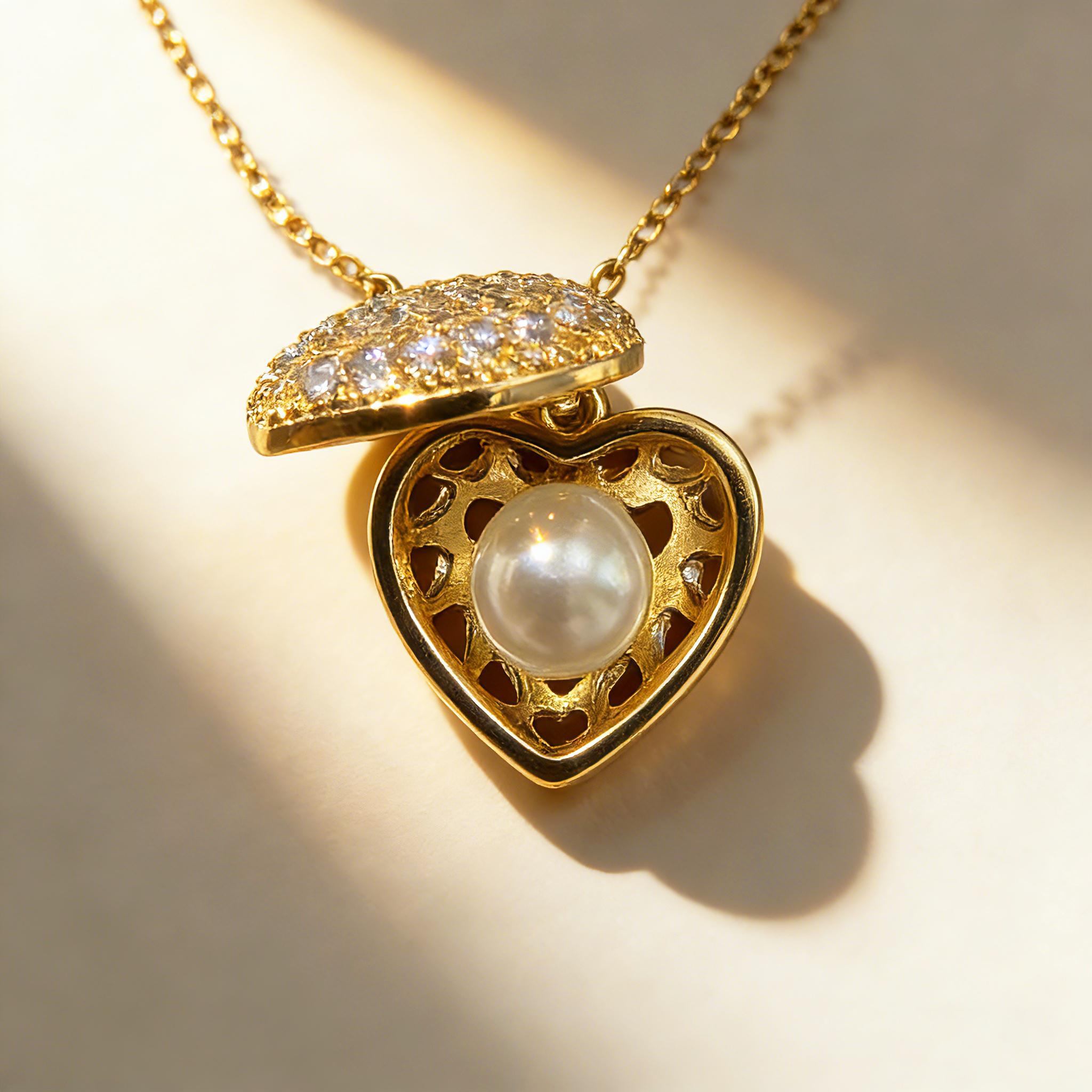 Women's mini heart necklace, gold-plated heart-shaped necklace with rhinestones, delicate small pearl necklace, personalized pendant, perfect as a birthday or anniversary gift, suitable jewelry for women and girls.