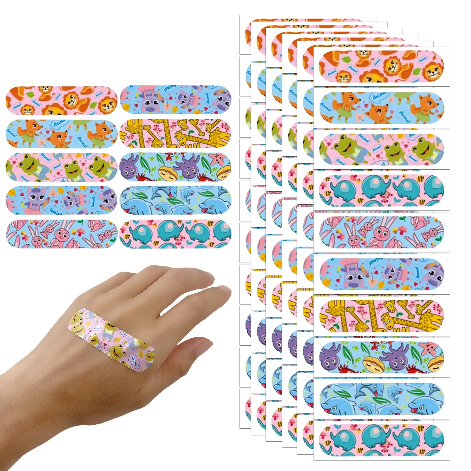 100pcs Colorful Fun Pattern Bandages, Foot & Body Anti-Chafe Patches, Cute Animal Themes Design, Durable Adhesive Strips Aid for Feet Protection