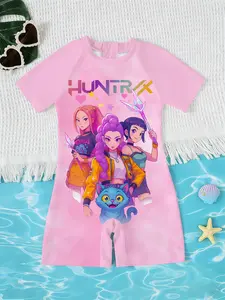 Kpop Demon Hunters Soft Magic Girl One-Piece Swimsuit, Cute Beachwear for Girls, Summer Sea Bathing Suit, UV Protection Swimwear, Water