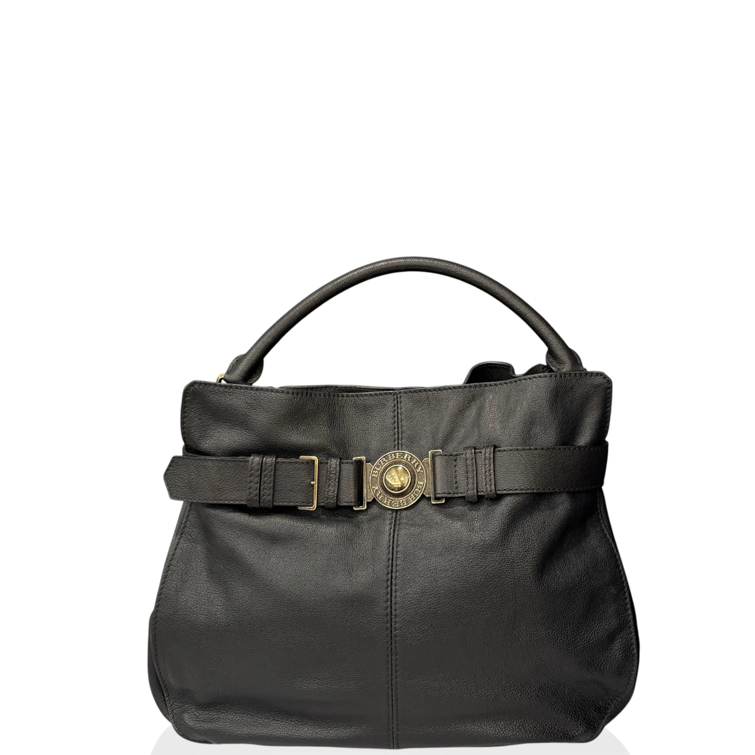 Pre-owned BURBERRY Leather Shoulder Bags Hobo Grained Calfskin Black (qy042326b7)
