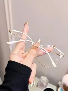 Metal Frame Eyeglasses, Fashionable Cat Eye Frame Eyeglasses for Women & Girls, Fashion Eyeglasses for Work, Daily Clothing Decor, Perfect for Reading, Gaming, TV and Mobile Phone, Fashionable Frames Glasses, Stylish Glasses