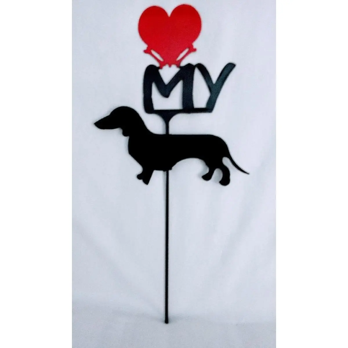 212 MAIN Lazy Scroll Dachshund Heart Metal Wall Decor Signs, 2-Piece Glossy Plaque Set for Outdoor Display, Two-Pieces