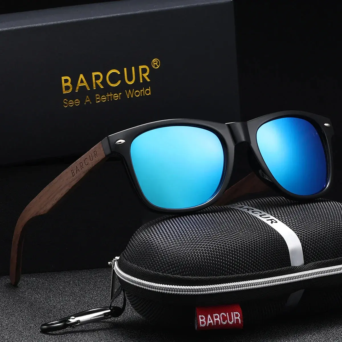 BARCUR Walnut Wooden Polarized Sunglasses - Robust Frame, TAC Lens, Mirror Coating, UV400 Protection, Ideal for Driving, Cycling, Hiking, Outdoor Sports, Eco-Conscious, Fashionable, Luxury Gift Ready