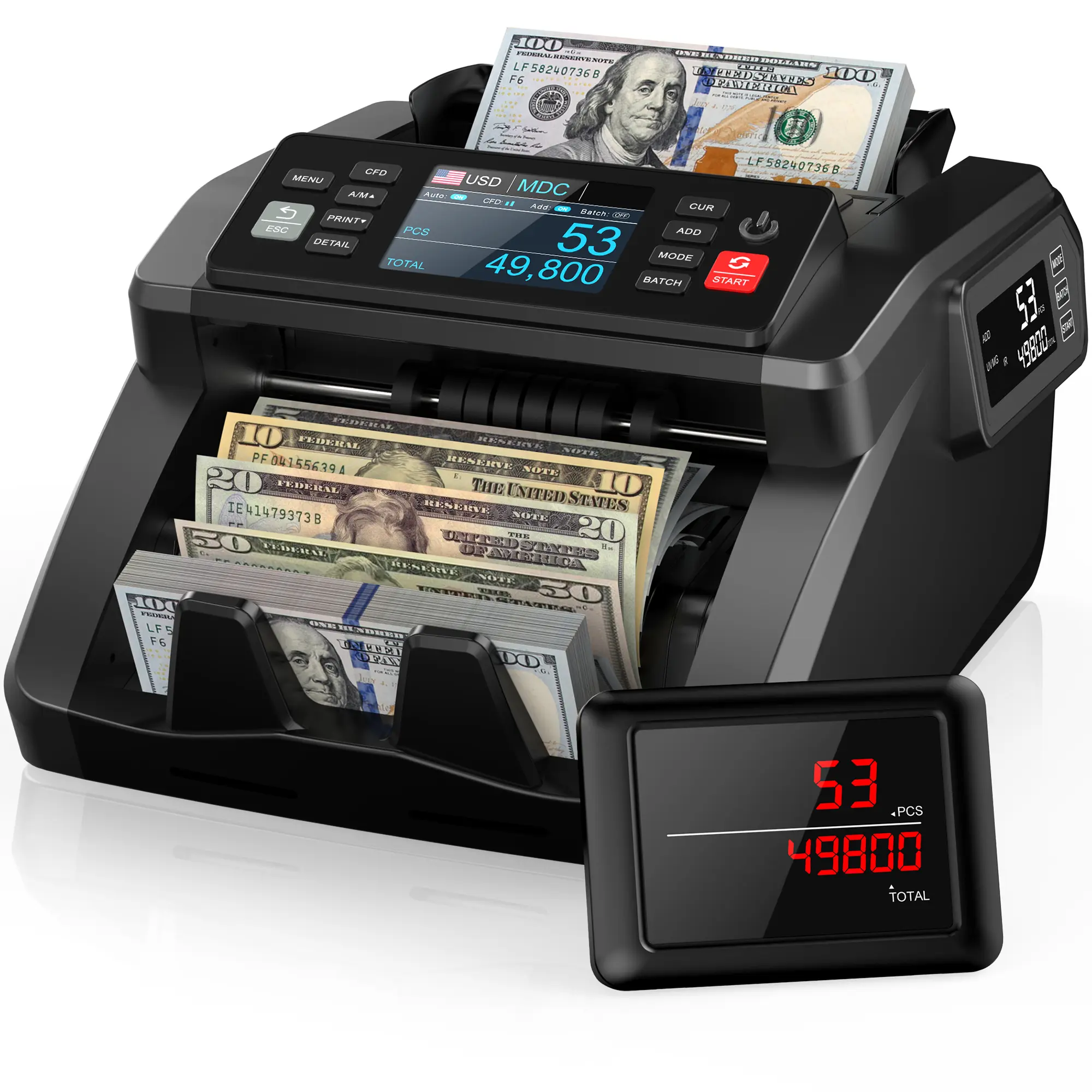 Mixed Denomination Money Counter Machine, Value Counting, N70 Bill Counter with UV/MG/IR/MT Counterfeit Detection, 3.5"TFT Display Cash Counting Machine, Printer Enabled Counter for Business