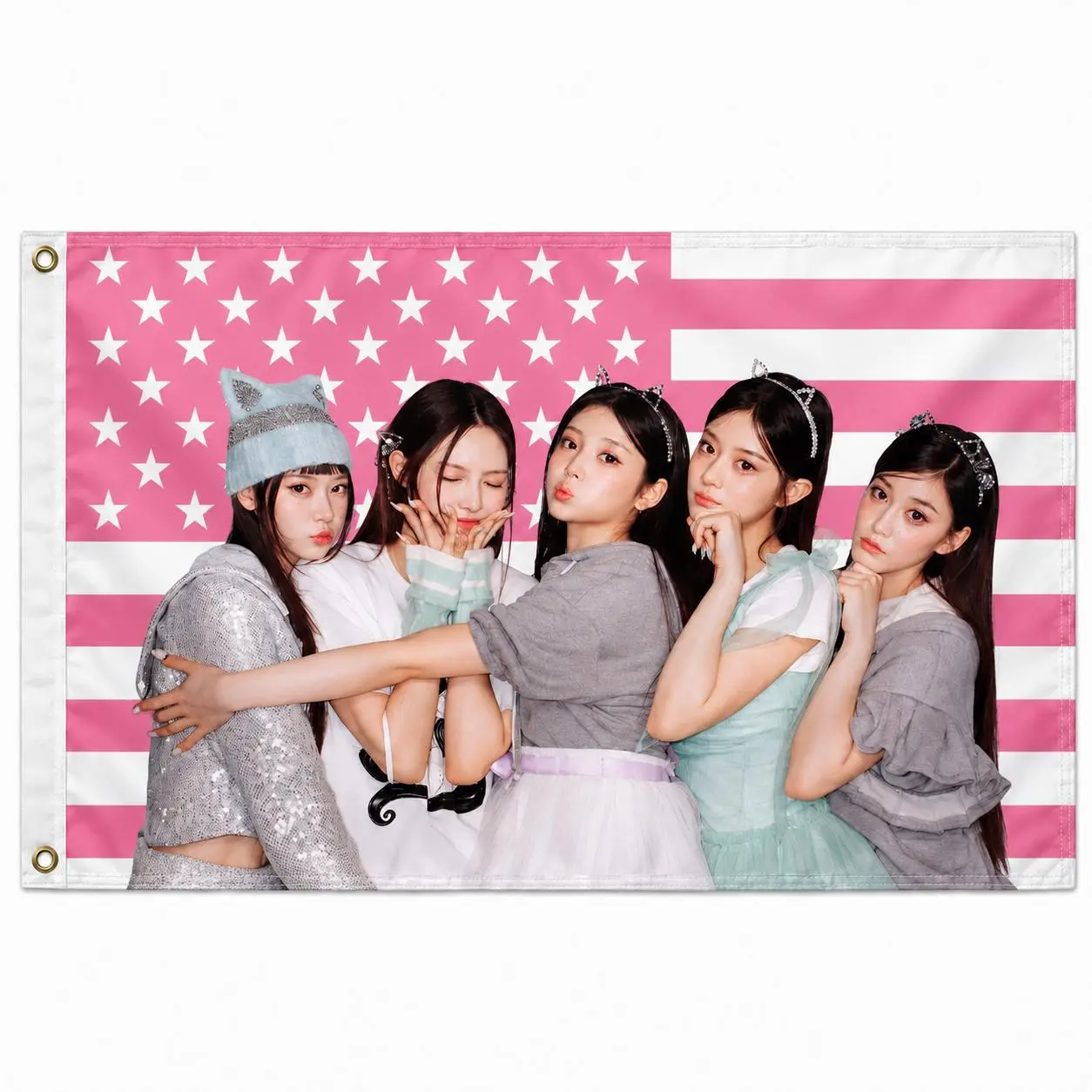 ILLIT Kpop Pink American Flag Tapestry 3x5 Ft, Concert Fan Wall Hanging Banner with Grommets, Bedroom Dorm Room Decor, K-Pop Room Wall Art Gift for ILLIT Fans, Music Lover Party Backdrop Indoor Outdoor