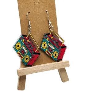 Retro Boom Box Earrings - Vintage Style Fashion Accessory with Unique Design & Comfortable Fit Hook Earrings
