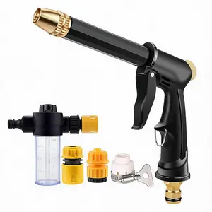 Drop-Resistant Plastic High-Pressure Spray Gun with Universal Hose Nozzle, 3 Adapters & Foam Bottle for Car Washing, Household Cleaning washer power