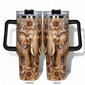 1pc Stainless Steel Cup Tumbler, Vacuum insulated tumbler 40oz/30oz Water Bottle, Design With Elephant and Flower Pattern Double-layer insulation Leakproof Large Capacity, Gym, Hiking, Travel Ideal Birthday Christmas Gift Halloween Gift