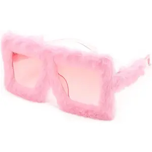 Karsaer Vision Plush Fuzzy Flat Top Fashion Square Large Shades Punk Soft Velvet Shade Party Eyewear…