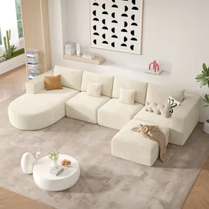 133" Boneless Sectional Couch for Living Room, Configurable Modular Set with Ottoman, Cloud-Soft Sofa in a Box, Sponge Compression U-Shaped Chaise, Easy No-Assembly Indoor Furniture