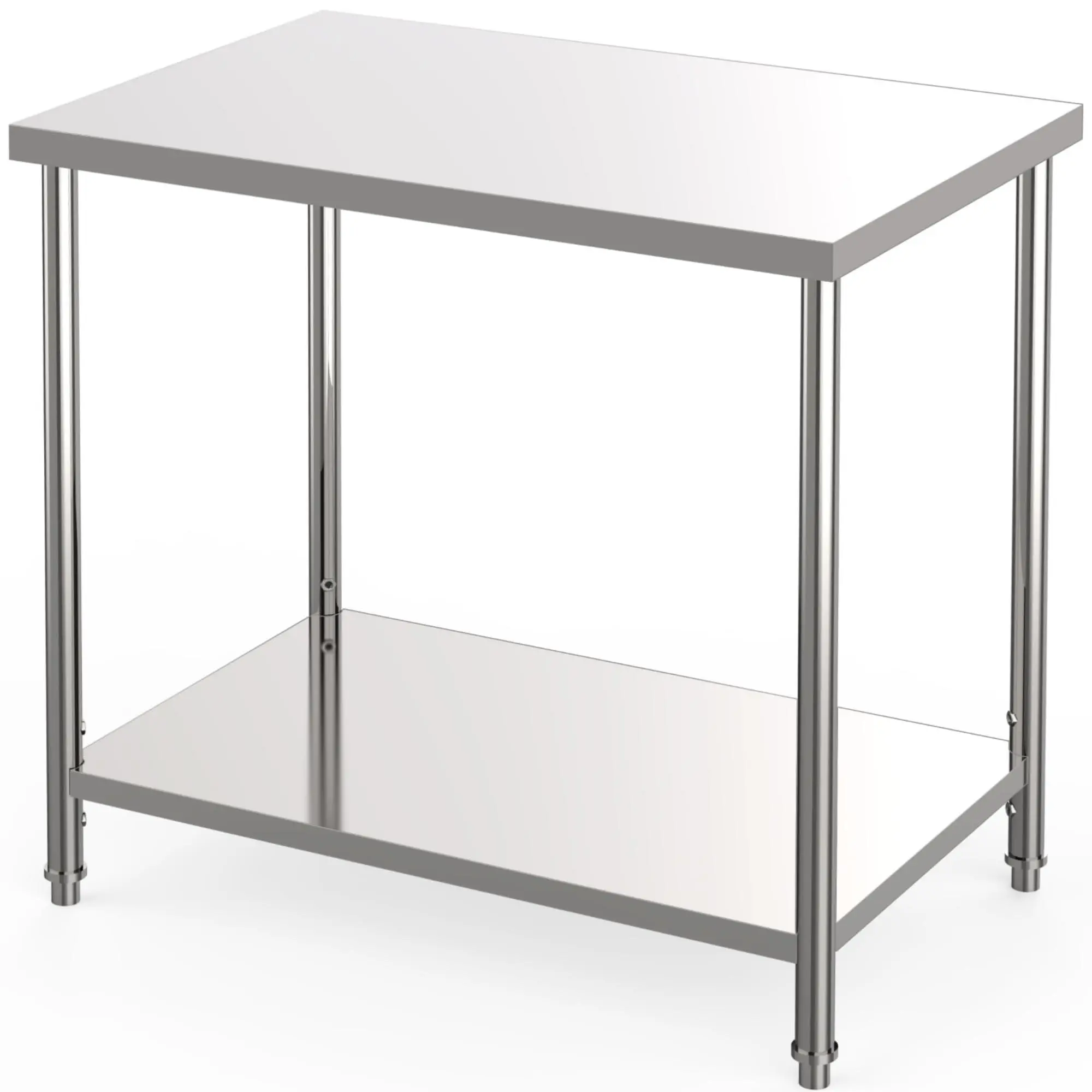 Gaomon Sturdy Rectangle Industrial Stainless Steel Utility Table - 36"x24" Heavy-Duty Workbench with Smooth Rolling Locking Casters, Organizer Storage Rack, Adjustable Undershelf, 2-Tier Metal Design for Garage, Crafting