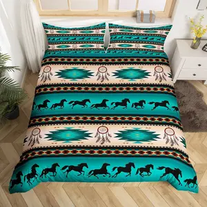Feelyou Breathable Soft Microfiber Duvet Cover Set - Decorative Bedroom Bedding Set with Aztec African Tribal Horse Print, Dreamcatcher Design, Western Farm Animals & Nordic Style (No Comforter, Ideal for Men), Breathable Duvet Set, Decorative Bedding Set