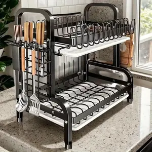 Stainless Steel Kitchen Storage Rack with Drainage System, Multi-Functional Dish Holder for Bowls Spoons Forks, Durable Food Grade Design