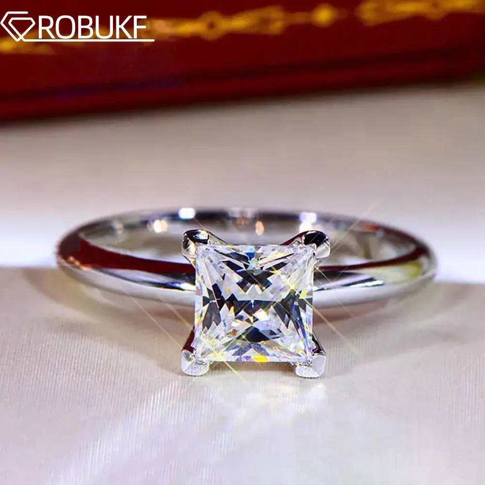 1-4Carat Princess Cut Moissanite Rings For Women Solitaire Diamond 925 Sterling Silver Engagement Wedding Band Jewelry with GRA