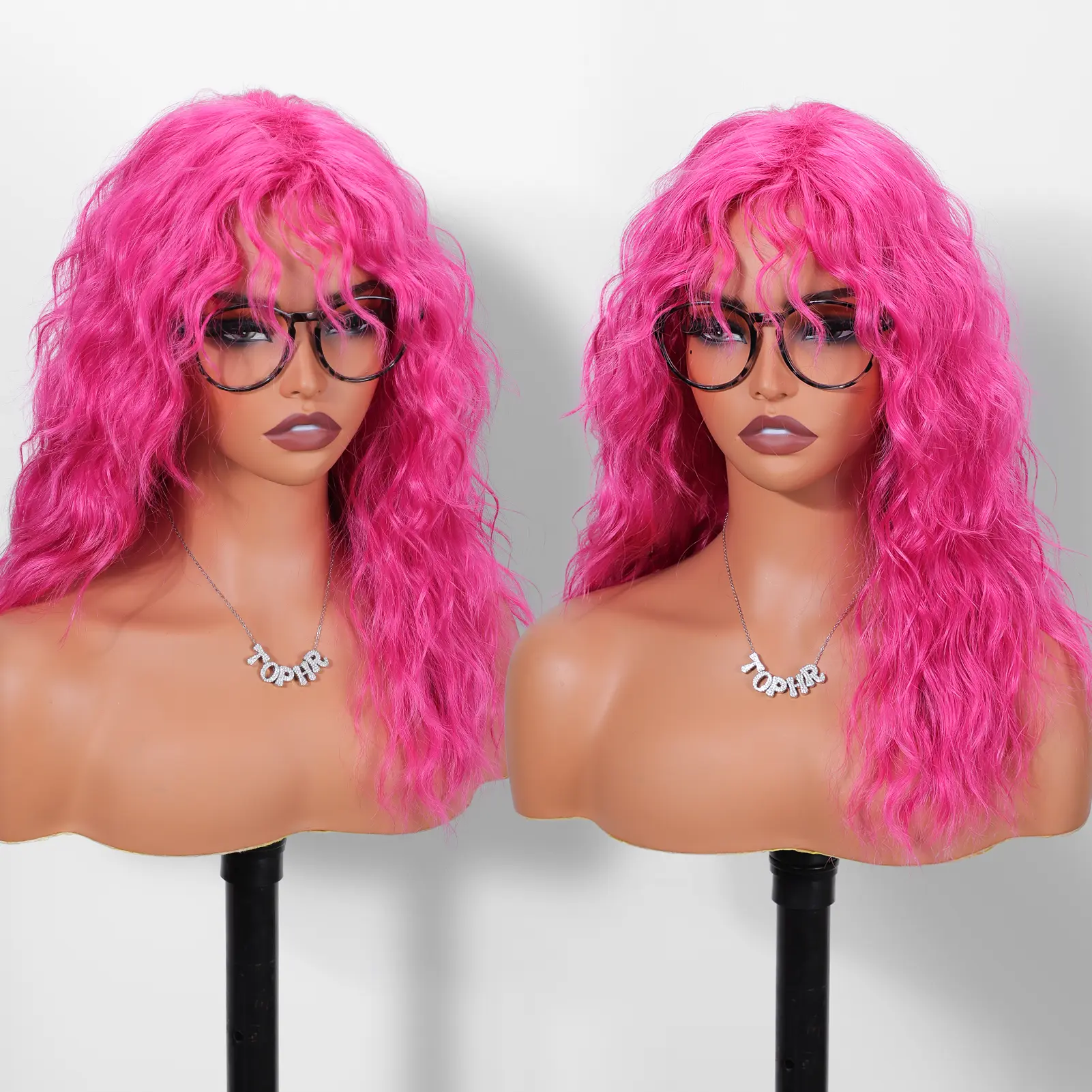 Water Wave Wig with Bangs 18 Inch Raspberry Red Synthetic Wig for Women – Glueless Heat Resistant Soft Natural Daily Wear Wig Summer Ready