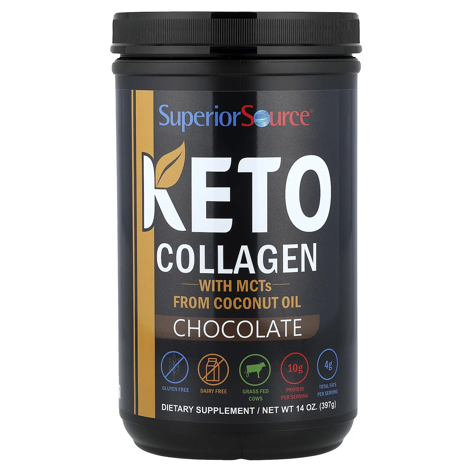Superior Source Keto Collagen Powder with MCTs, Chocolate, 14 oz (397 g)