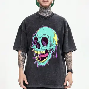 Meltdown Skull Washed Tee Shirt - Premium 100% Cotton Oversized T-Shirt with Iconic Design & Vibrant Melting Skull Graphic, Street Shirt