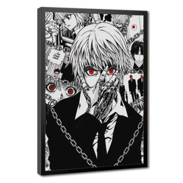 Kurapika Anime Wall Art, Hunter x Hunter Inspired Manga Poster, Black White Character Illustration with Chain Detail, Japanese Anime Decor for Bedroom Gaming Room Wall Decoration Gift