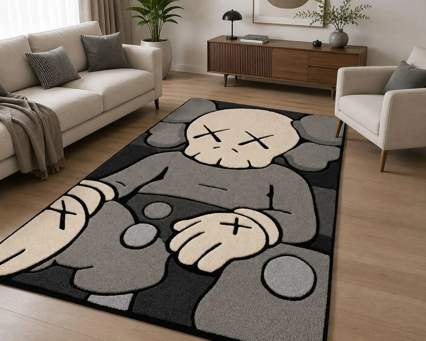 Hand Tufted KAWS Inspired COMPANION Area Rug, Premium Wool Household Textile Carpet