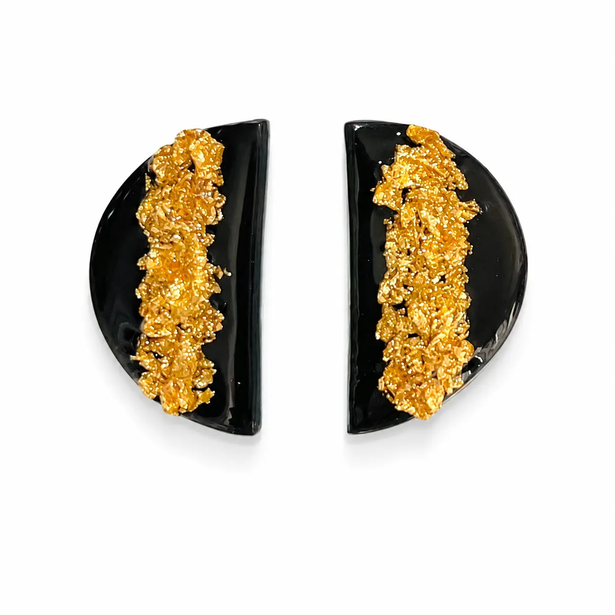 Black & Gold-Tone Polymer Clay Studs – Minimalist Everyday Earrings