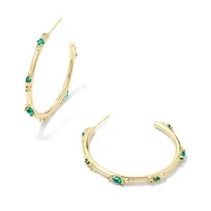 Kendra Scott Meridith Metal Hoop Earrings - Dark Green Crystals